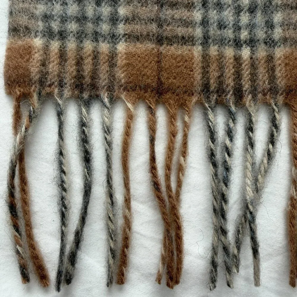NWT JOE ONE 100% Cashmere Tan Gray Plaid Scarf